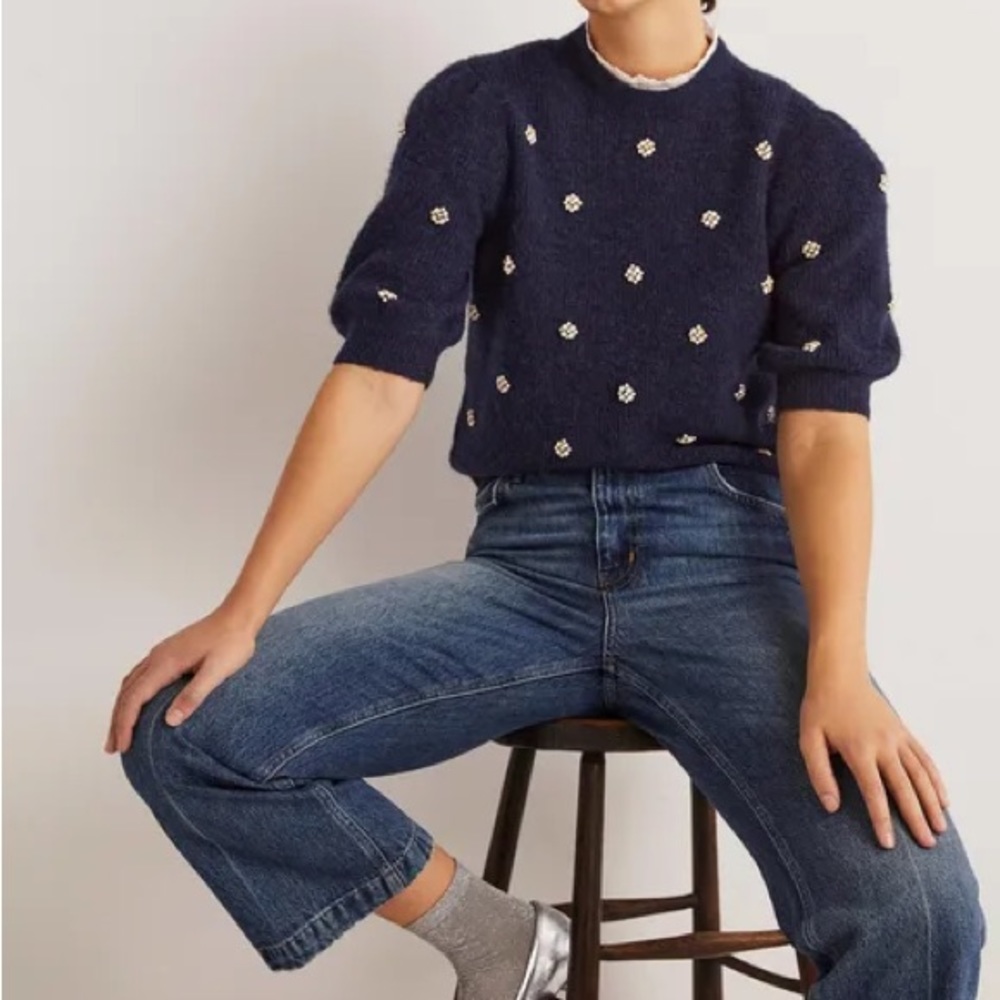 NWT - Boden - Embellished Fluffy Sweater - Navy - Size M